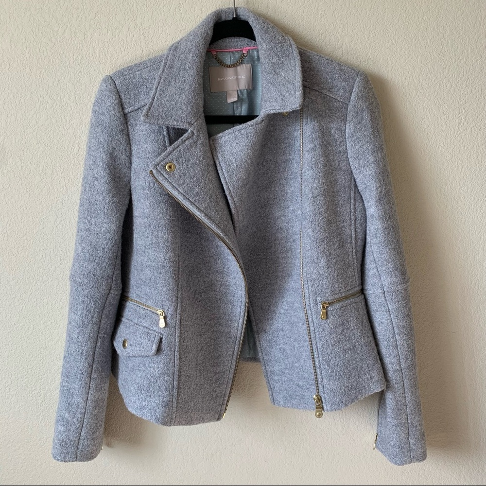 Banana Republic Grey Tweed Moto Jacket Size S
